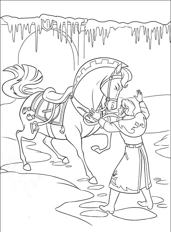 Coloriage Le Prince Hans Avec Son Cheval - La Reine des neiges à imprimer