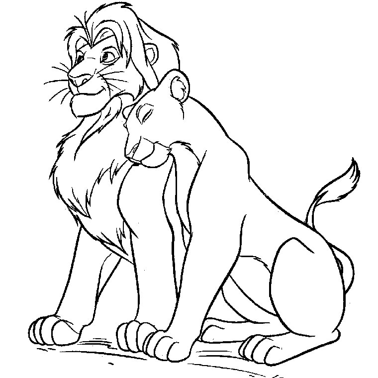 Coloriage Le Roi Lion en famille sous les étoiles - Animaux à imprimer