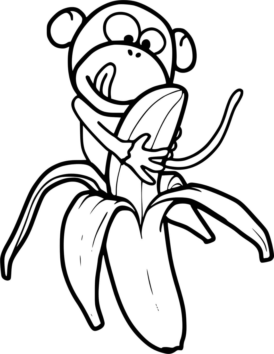 Coloriage Le Singe Adore Manger La Banane - Banane à imprimer