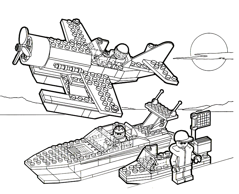 Coloriage Véhicules Lego : bateau et avion - Lego à imprimer