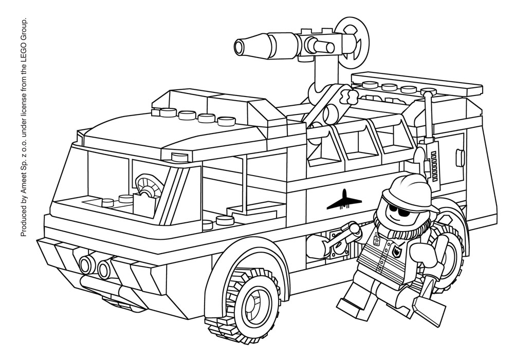 Coloriage Lego City Pompier Avec Camion De Pompier - Lego à imprimer
