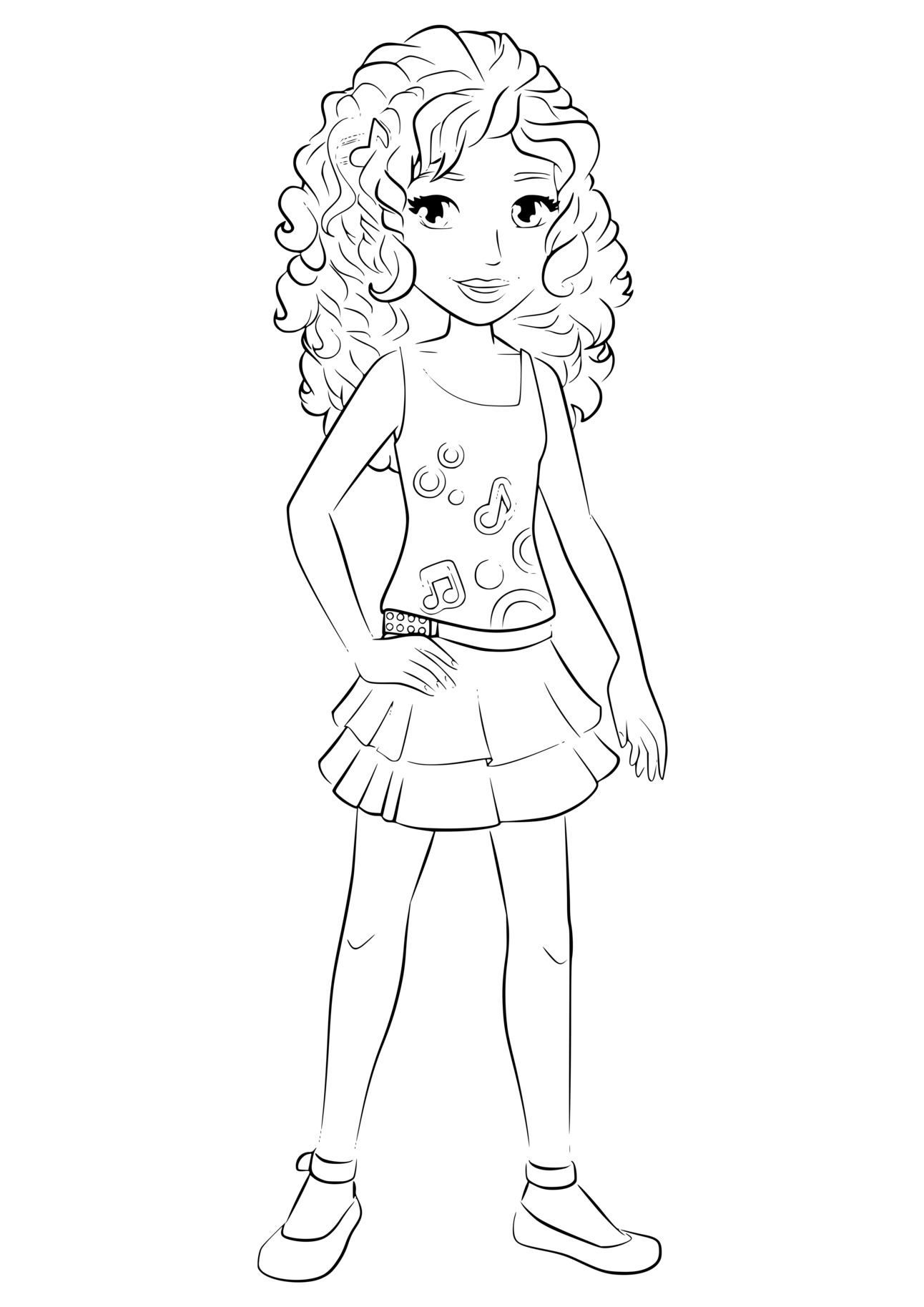 Coloriage Andrea de Lego Friends souriante - Lego friends à imprimer