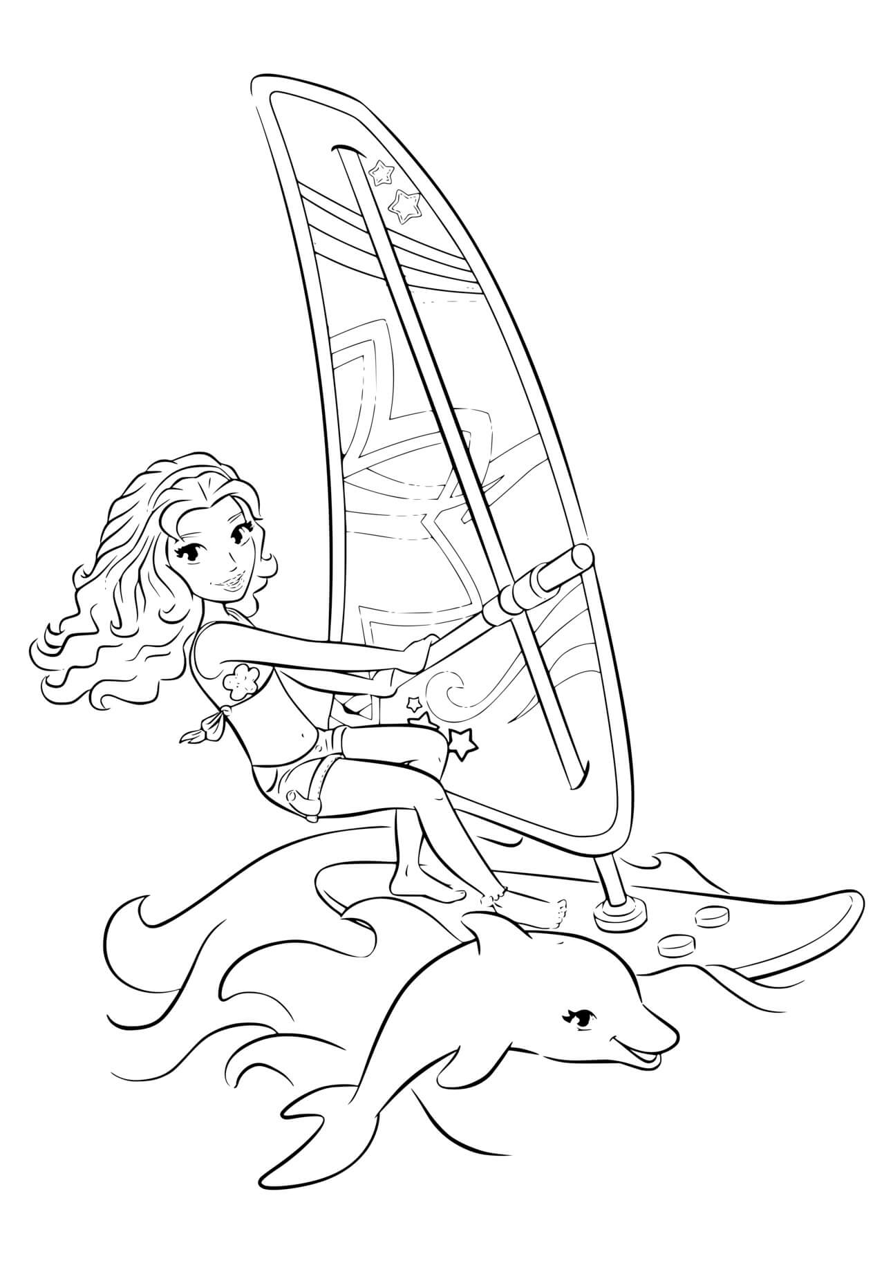 Coloriage Lego Friends Dauphin Et Planche Sur La Mer - Lego friends à imprimer