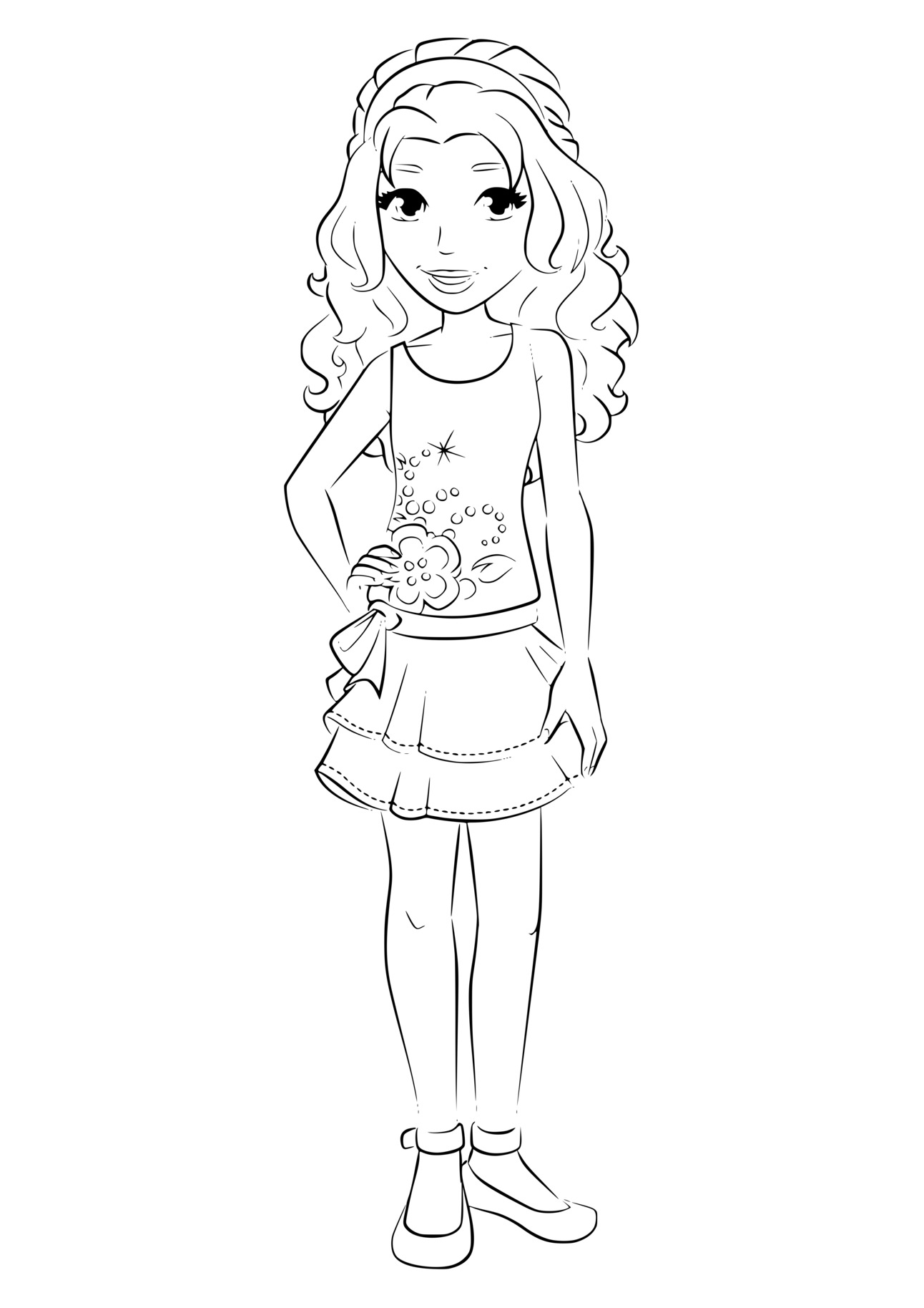 Coloriage Emma Lego Friends avec accessoires colorés - Lego friends à imprimer