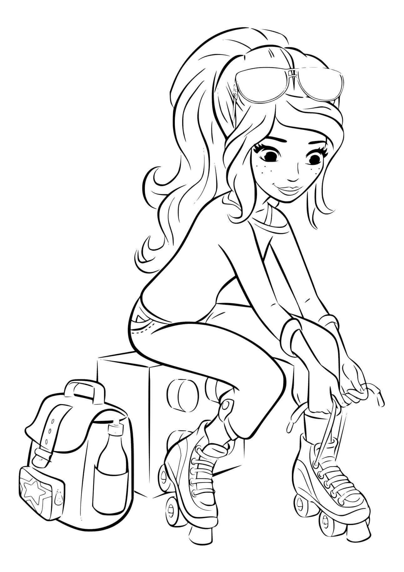 Coloriage Lego Friends Patin A Roulette - Lego friends à imprimer
