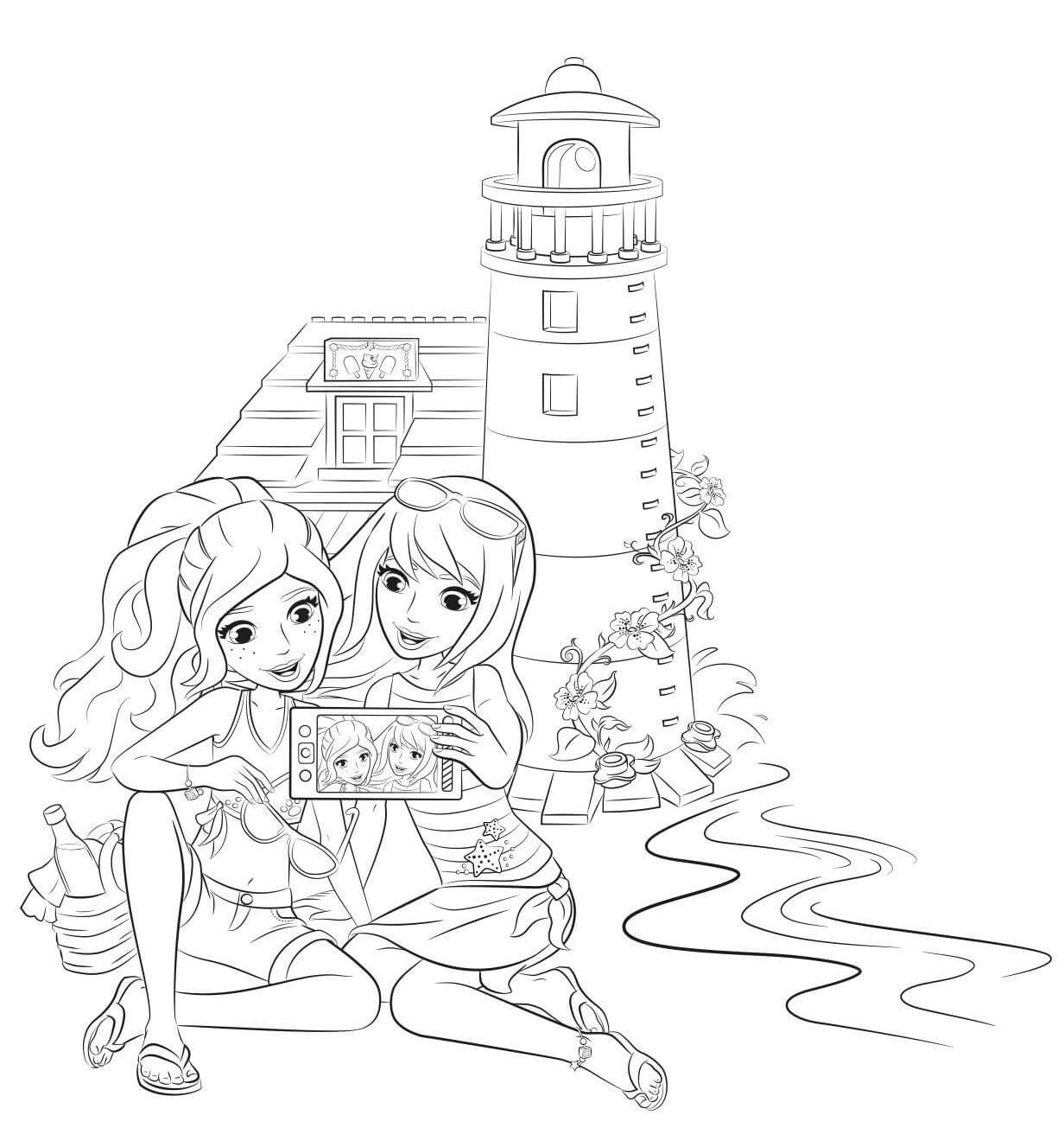 Coloriage Lego Friends Selfie - Lego friends à imprimer