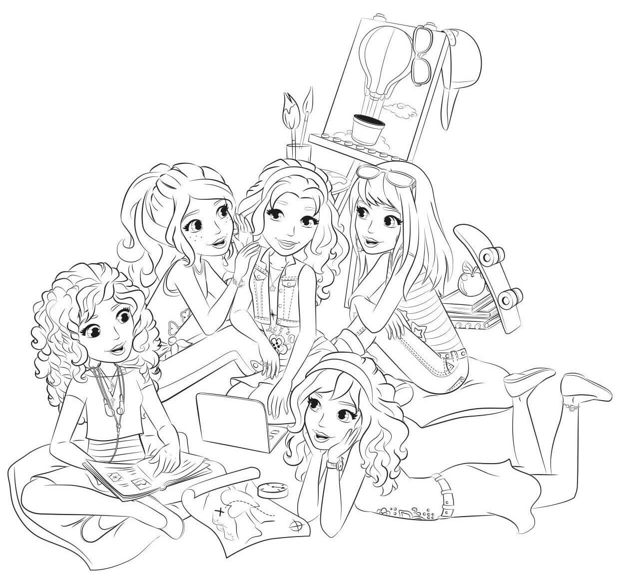 Coloriage Lego Friends Soiree Entre Filles - Lego friends à imprimer