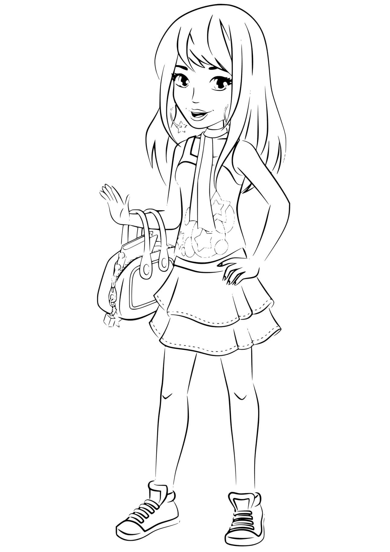 Coloriage Stéphanie de Lego Friends joyeuse - Lego friends à imprimer
