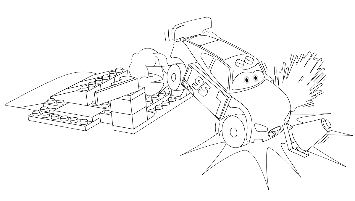 Coloriage Lego Junior Lightning Mcqueen Car Crash - Lego junior à imprimer