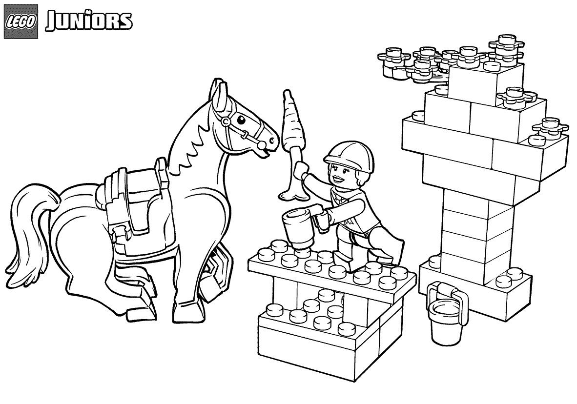 Coloriage Lego Junior Snack Time For Horse - Lego junior à imprimer