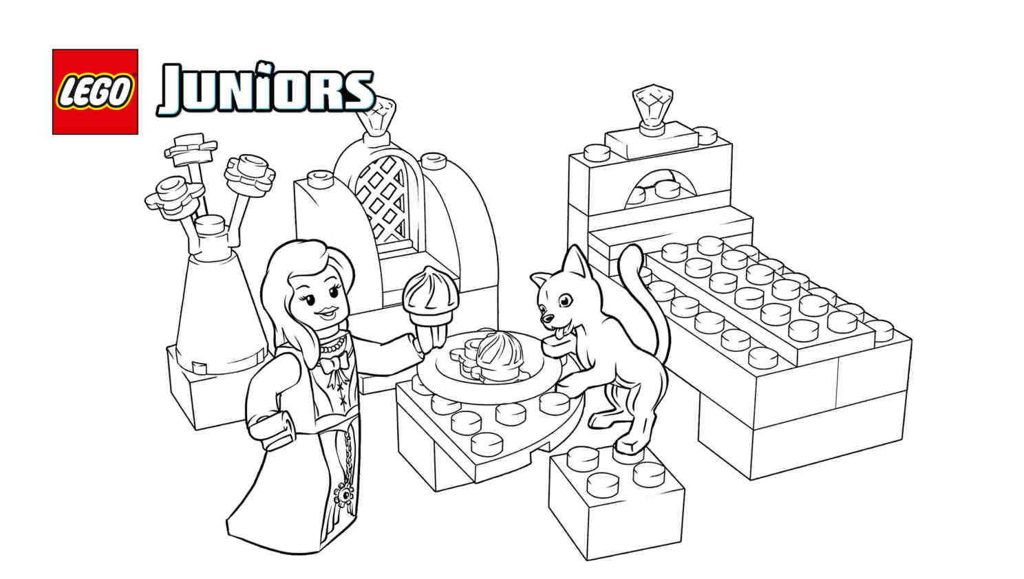 Coloriage Lego Juniors Princess Play With Pets - Lego junior à imprimer