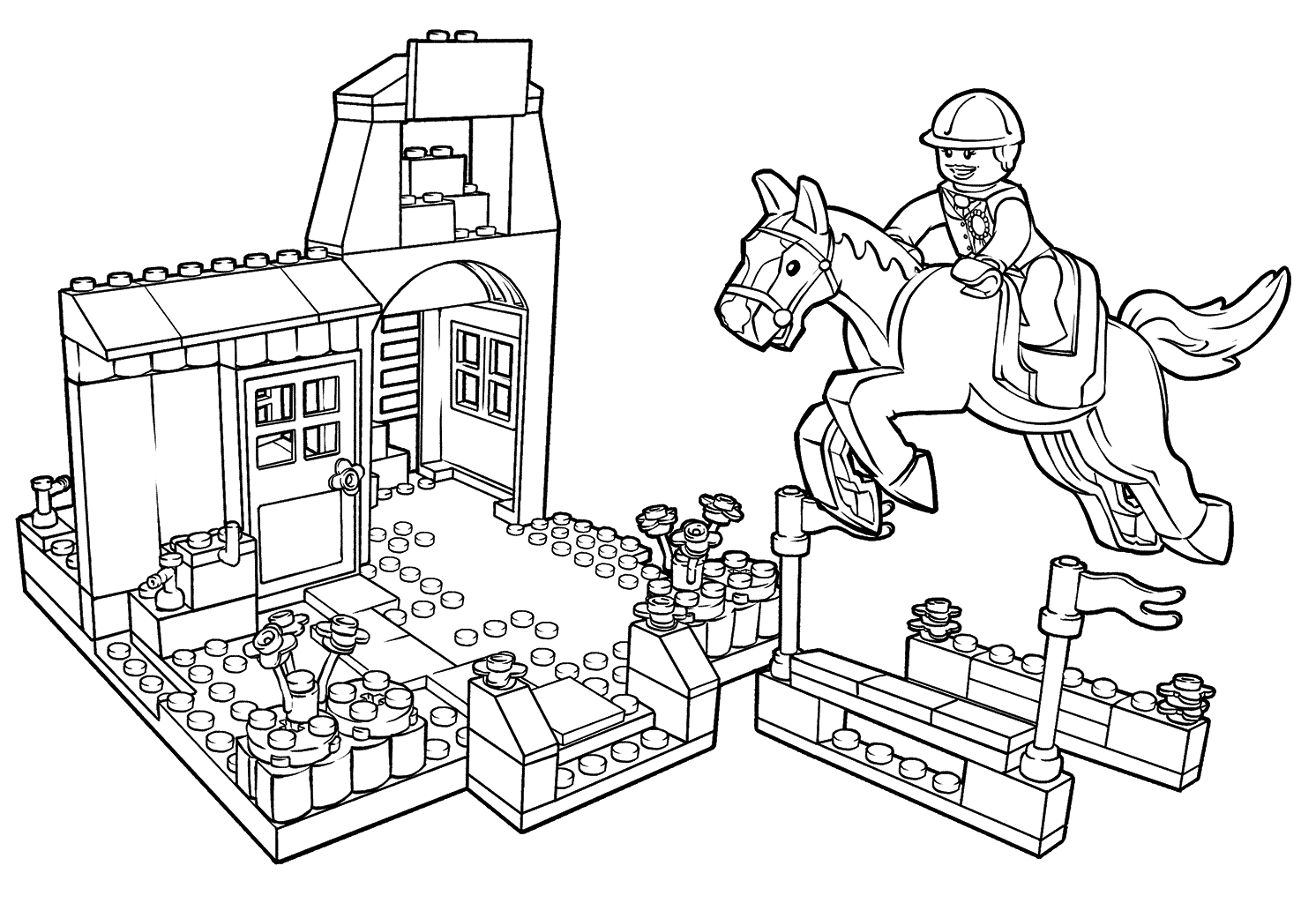 Coloriage Lego Pony Farm Showjumping - Lego junior à imprimer