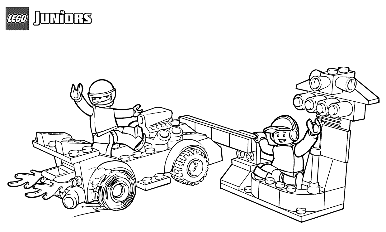 Coloriage Lego Race Car Pit Stop - Lego junior à imprimer