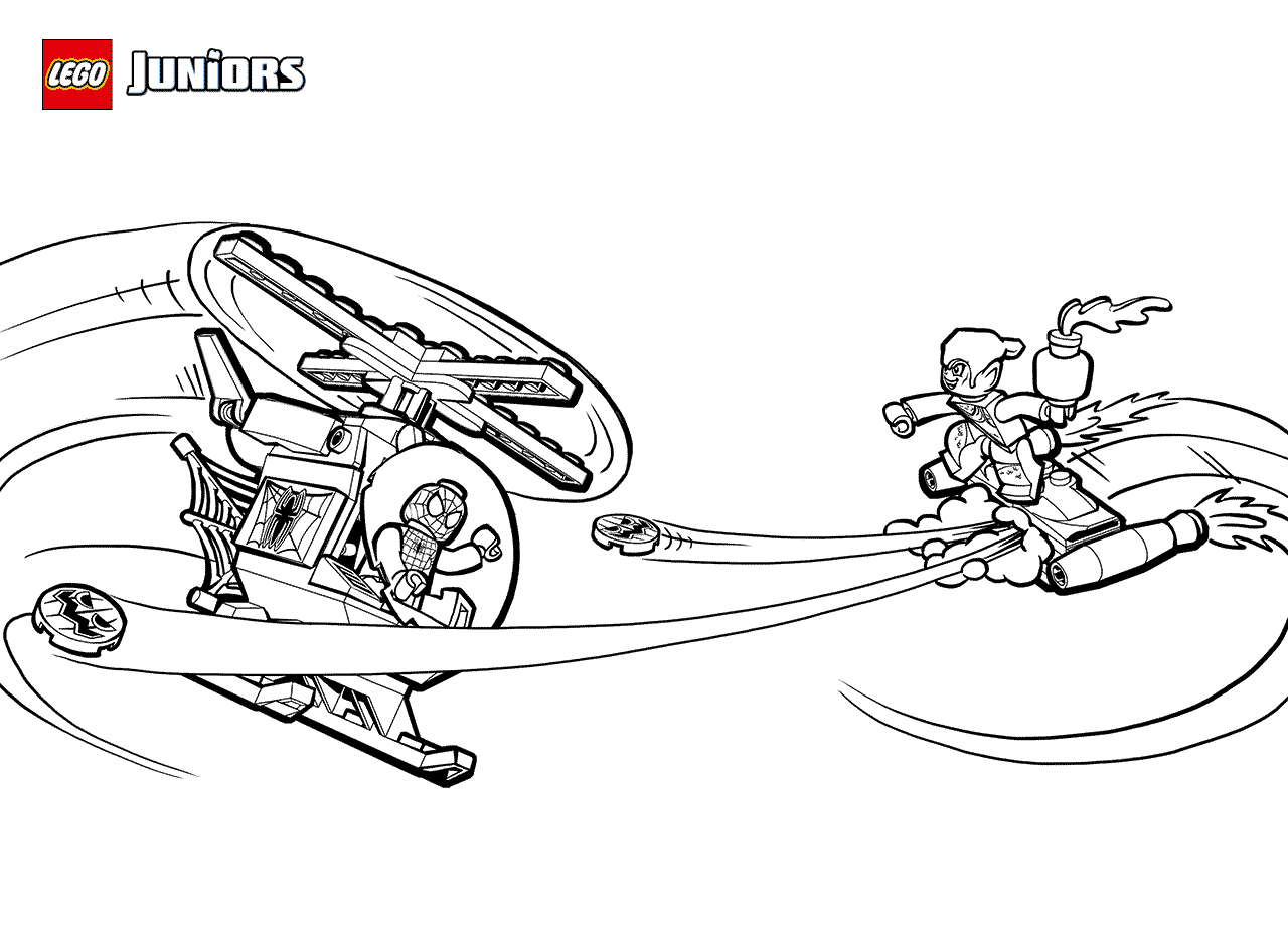 Coloriage Lego Spider Man And Green Goblin Helicopter - Lego junior à imprimer