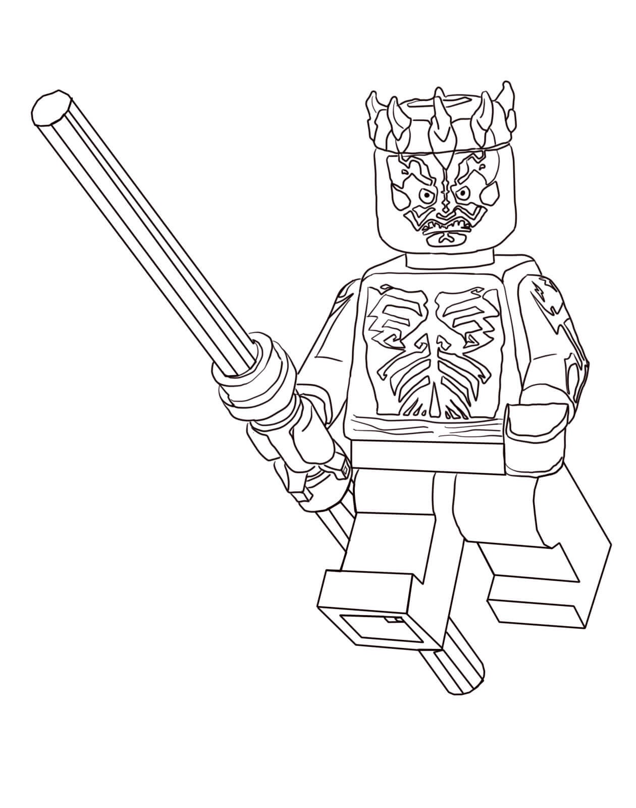 Coloriage Lego Star Wars - Guerrier Jedi en action - Star wars à imprimer