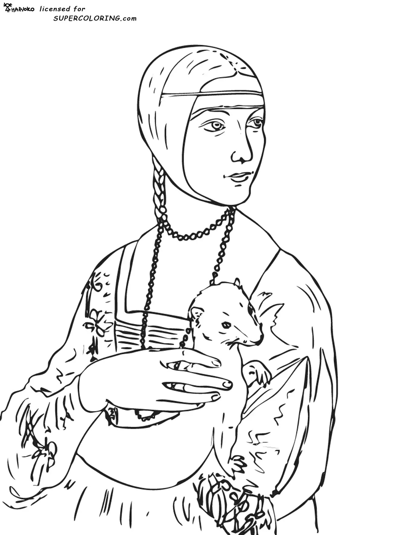 Coloriage Leonard De Vinci La Dame A L'Hermine - Art à imprimer