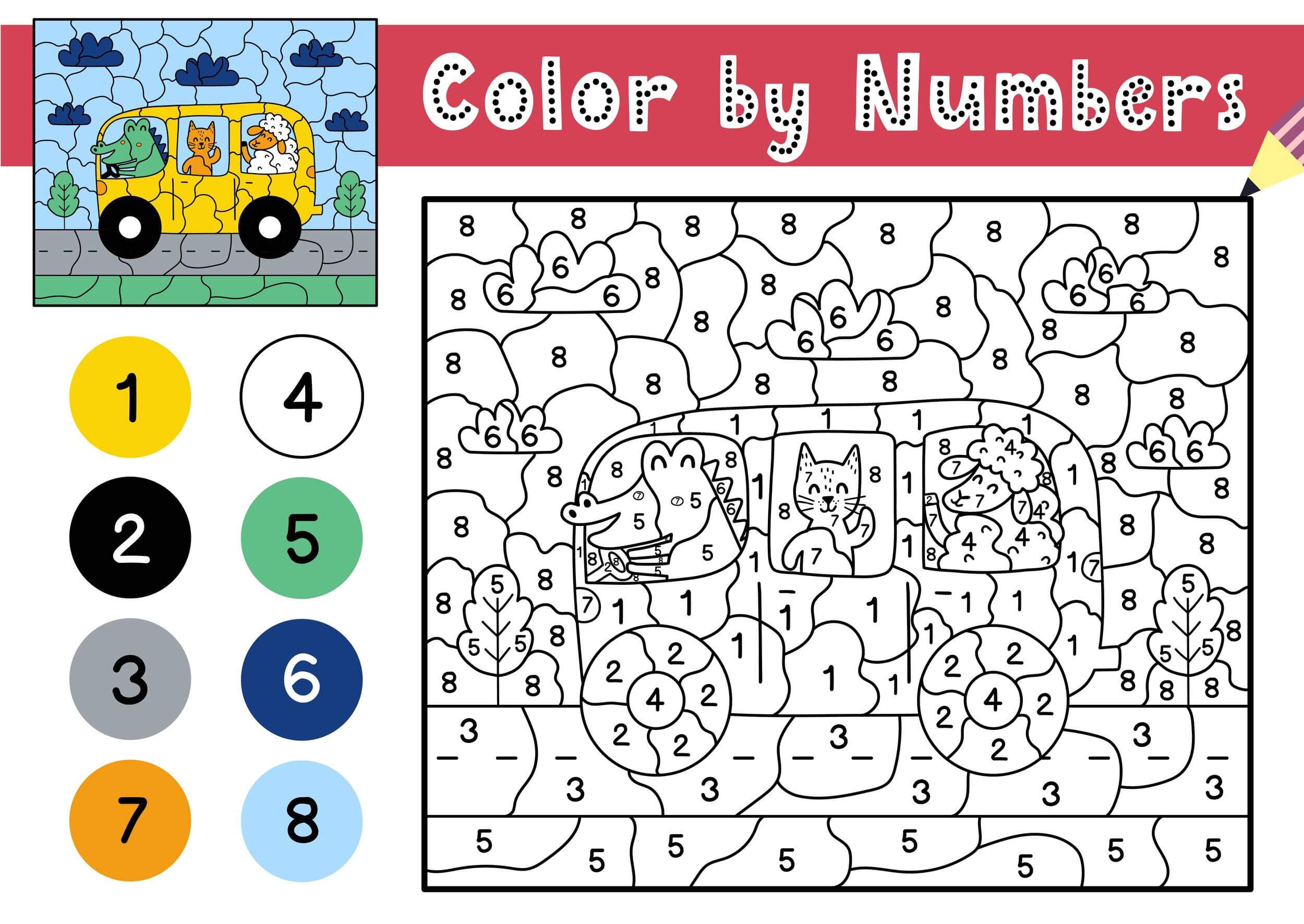 Coloriage Les Animaux Dans Un Bus Scolaire Crocodile Chat Mouton Magique Cp - Magique cp à imprimer