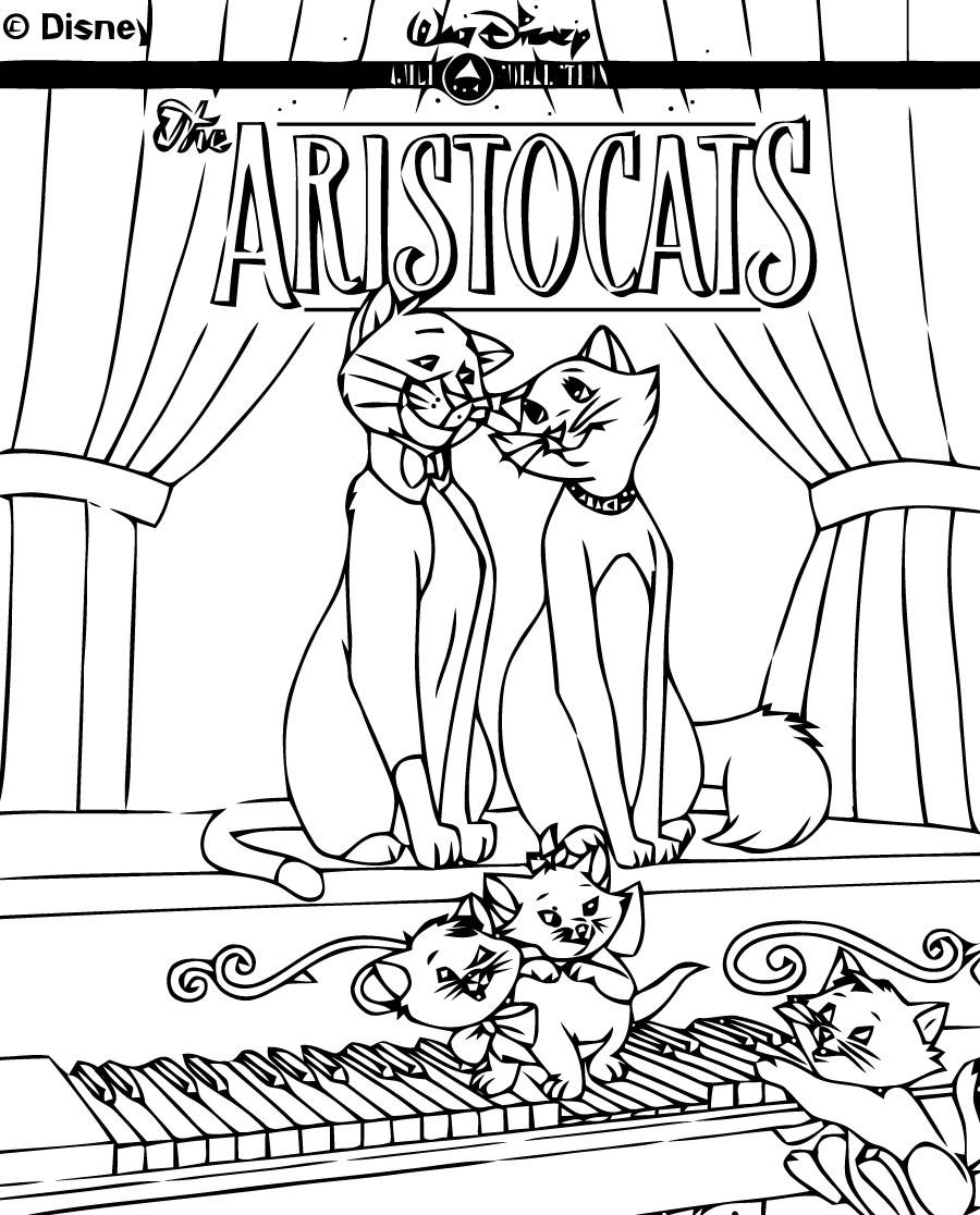Coloriage Les Aristochats Et Les Chatons Jouent Au Piano - Aristochats à imprimer