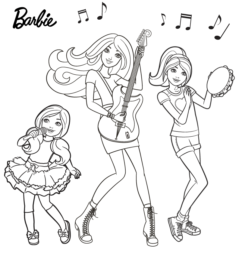 Coloriage Les Barbies Jouent De La Musique Band Barbie Music - Barbie à imprimer
