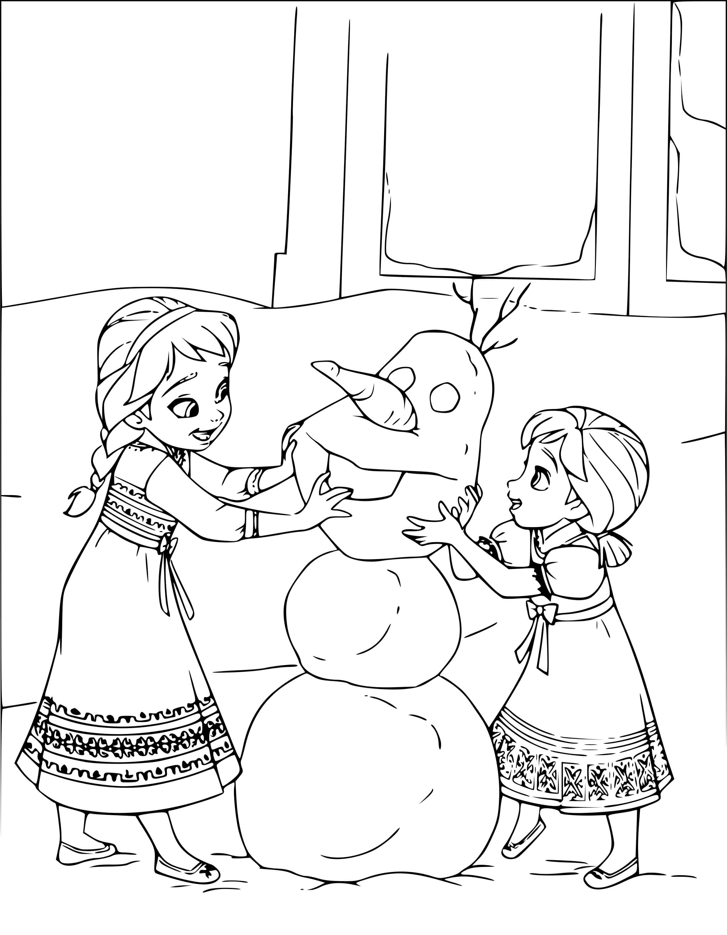 Coloriage Les Bonhommes De Neige Elsa Anna - La Reine des neiges à imprimer