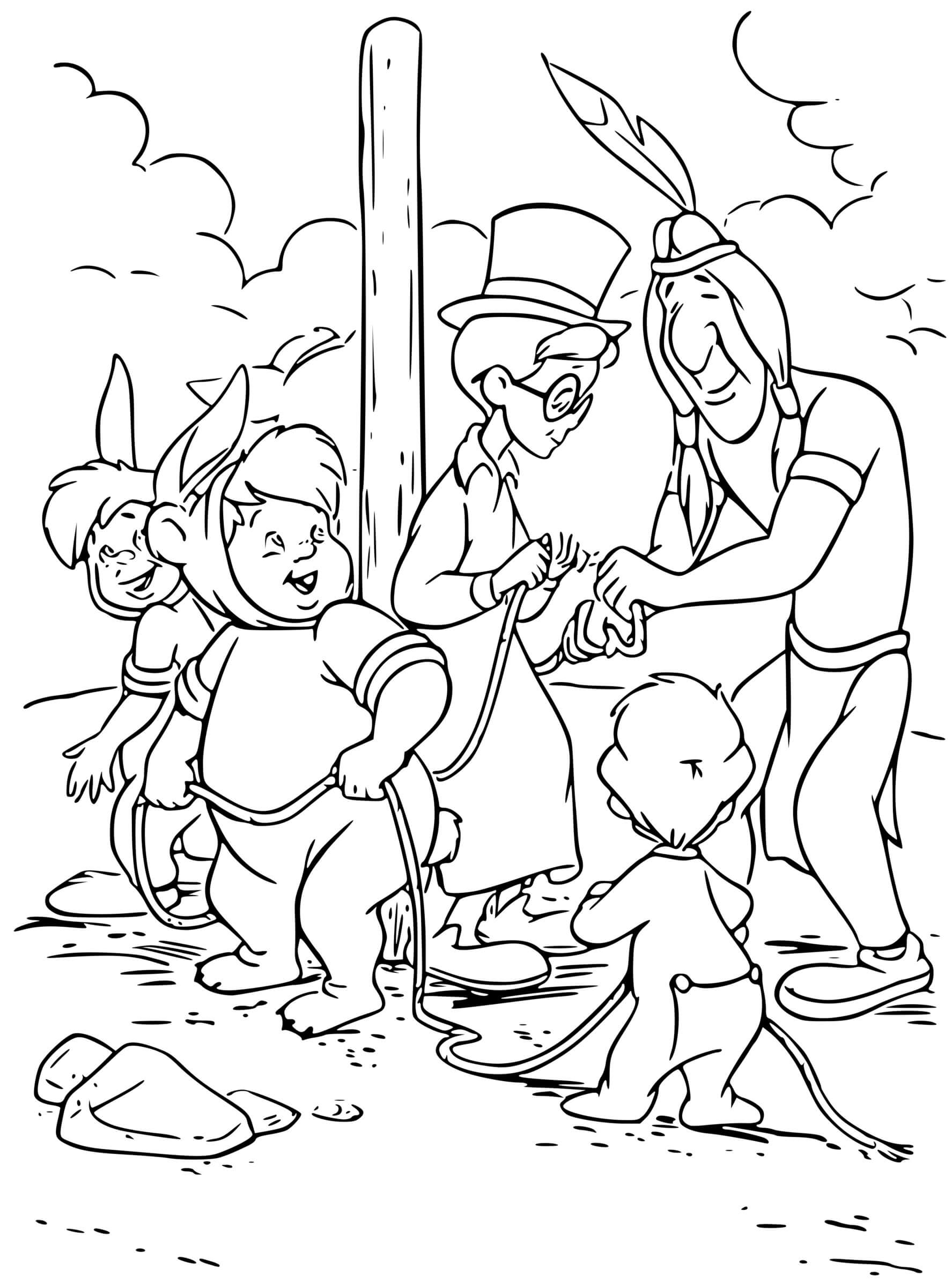 Coloriage Les Enfants Perdus Jean Darling Avec Un Indien - Peter pan à imprimer