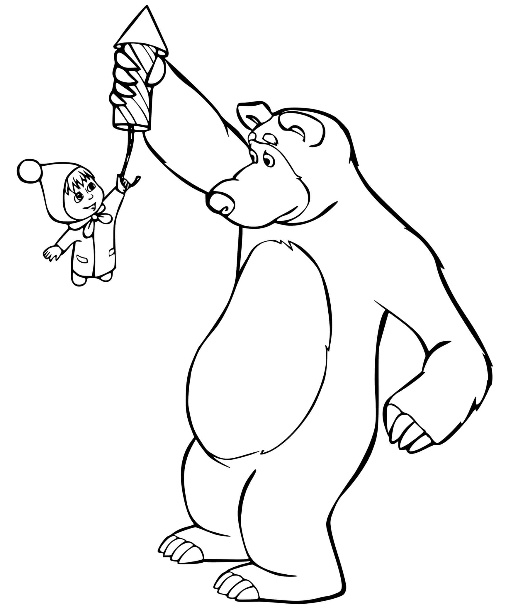 Coloriage Les Feux D'artifices Avec Ours Michka - Masha et michka à imprimer
