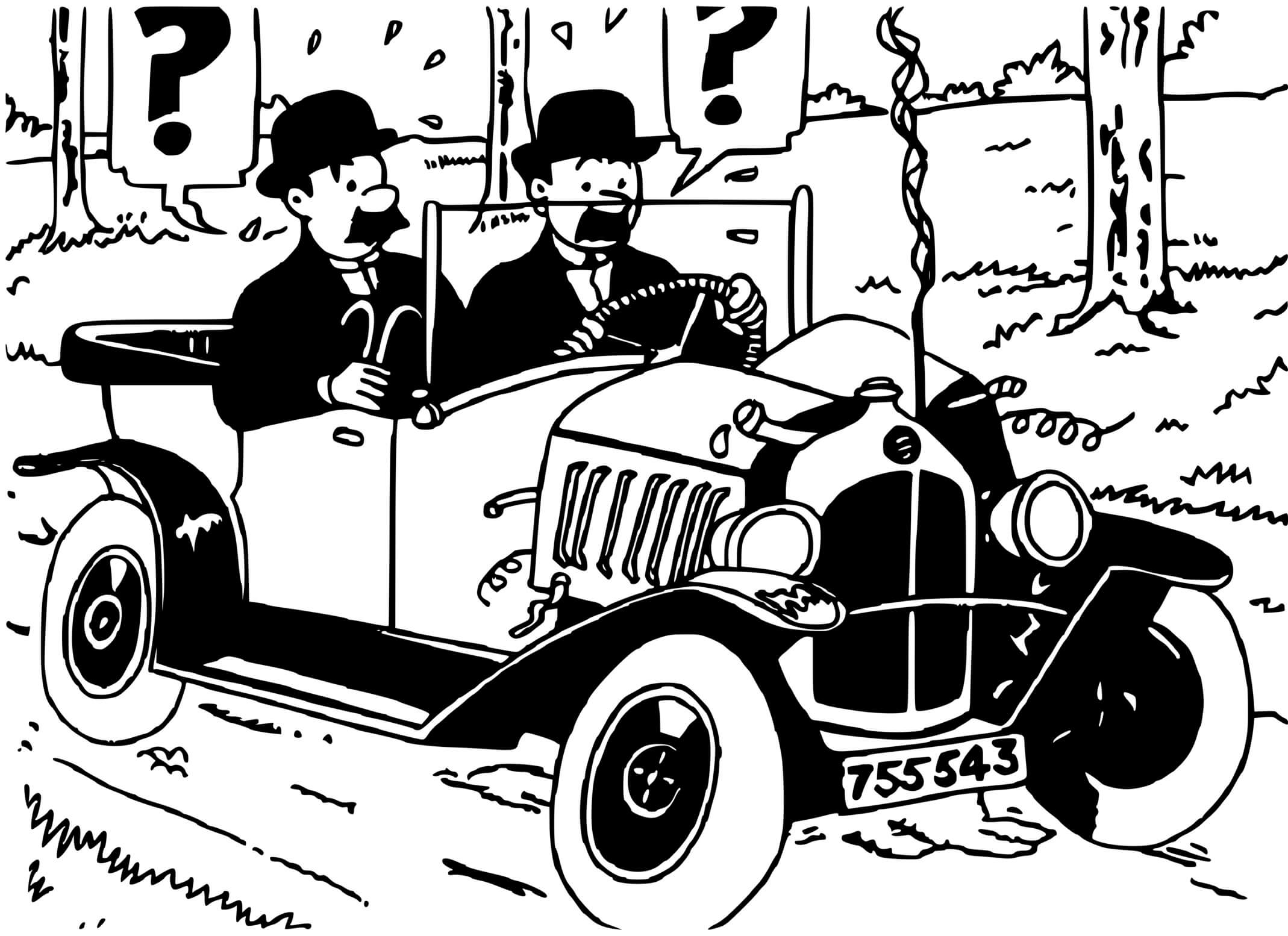 Coloriage Les Freres Dupont Dans Une Voiture Tintin Bd Herge Tintin - Tintin à imprimer