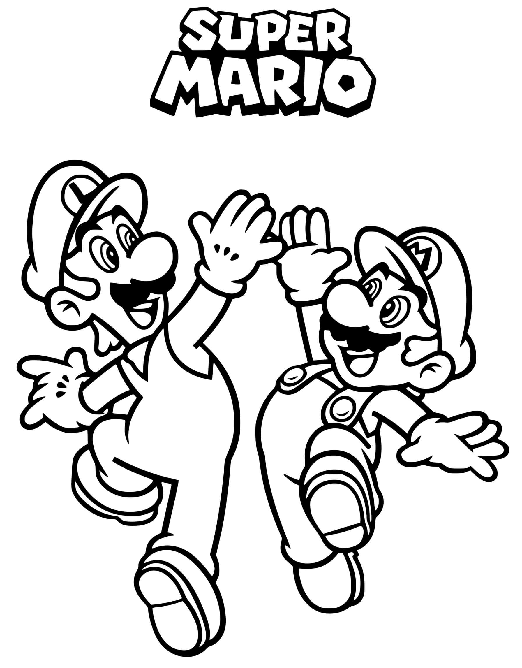 Coloriage Les Freres Mario Et Luigi Tapent Des Mains - Mario à imprimer