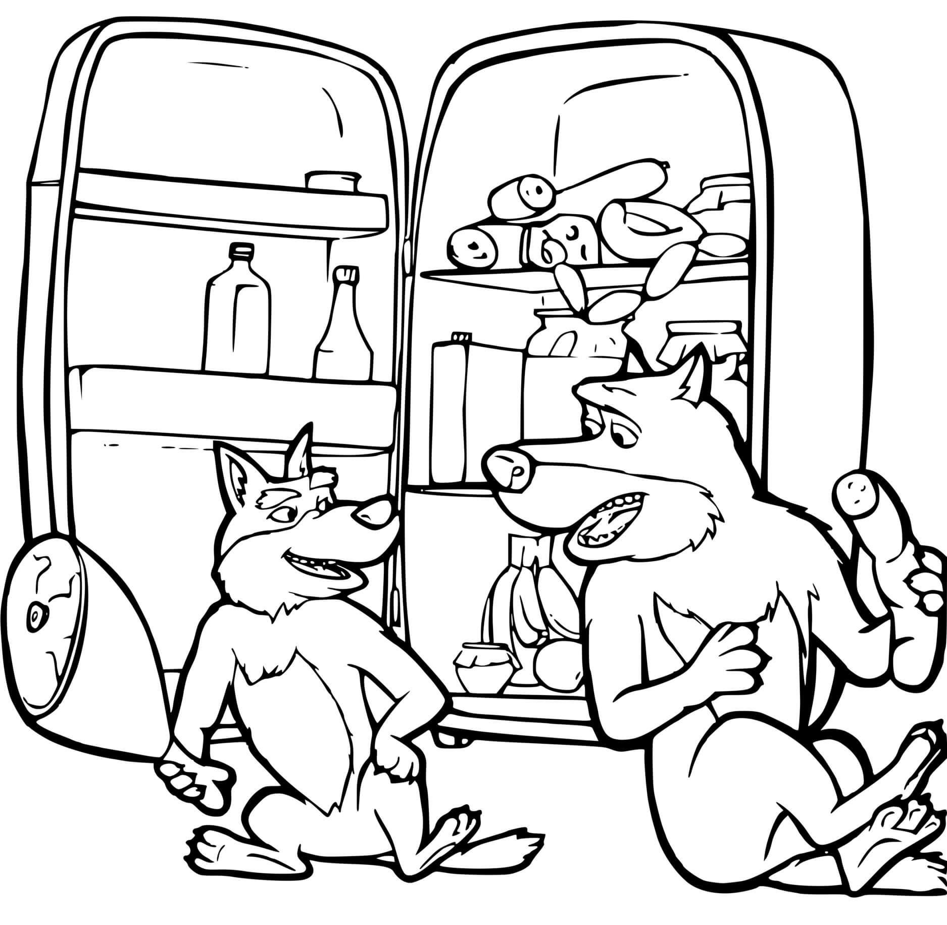 Coloriage Les Loups Mangent La Nourriture De Ours Michka - Masha et michka à imprimer