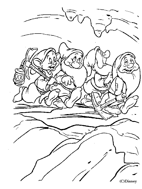 Coloriage Les Nains Dans La Mine - Blanche neige à imprimer