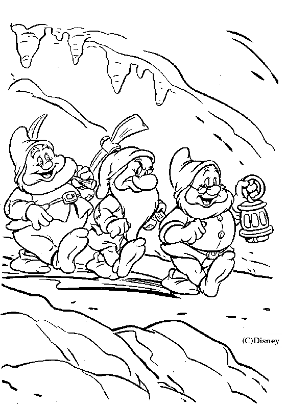 Coloriage Les Nains Rentrent Du Boulot - Blanche neige à imprimer
