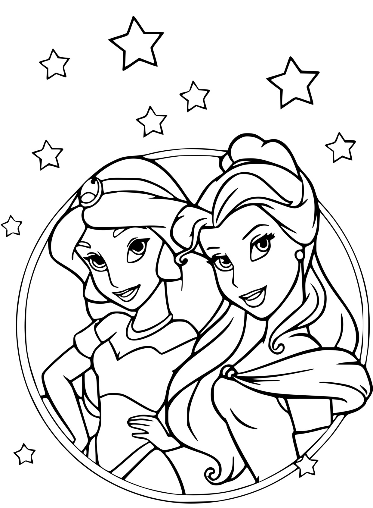 Coloriage Les Princesses Jasmine Dans Aladdin Et Belle Et La Bête - Jasmine à imprimer
