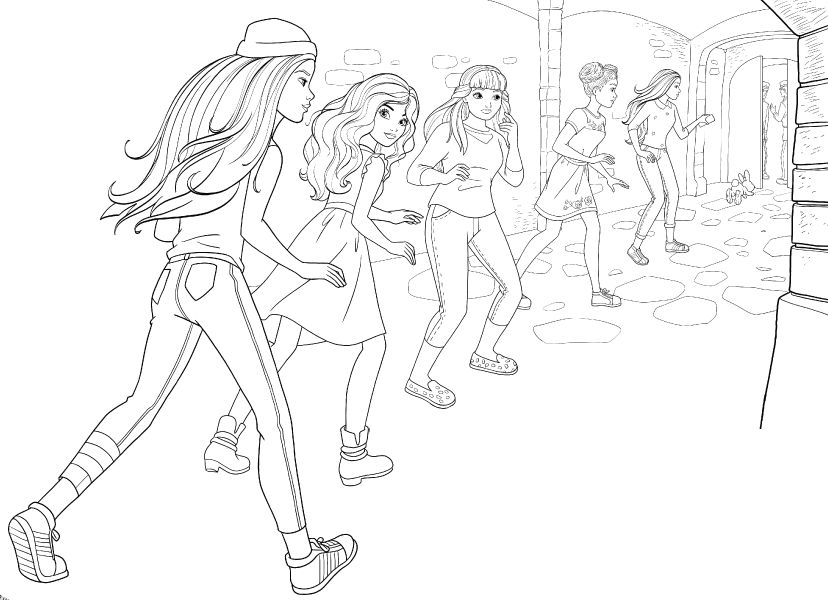 Coloriage Les Princesses Et Amies Ecoutent Discretement Des Individus - Barbie princesse à imprimer
