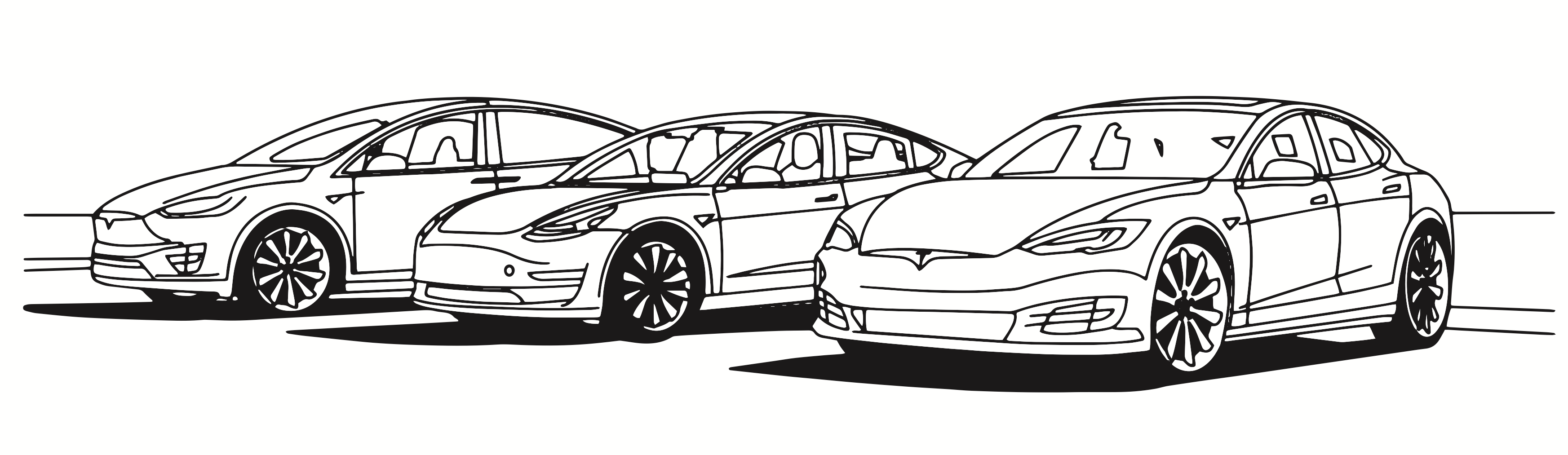 Coloriage Les Trois Véhicules Tesla - Voiture à imprimer