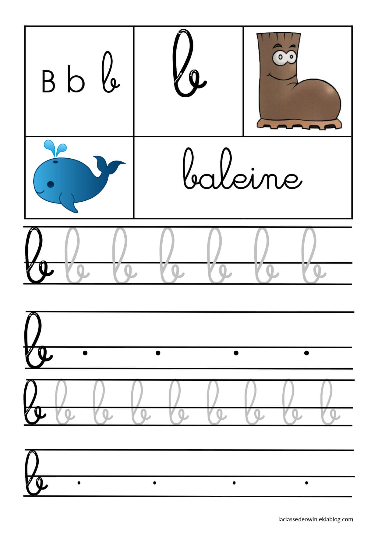 Coloriage Lettre B Pour Baleine Écriture Cursive Gs - Écriture cursive à imprimer