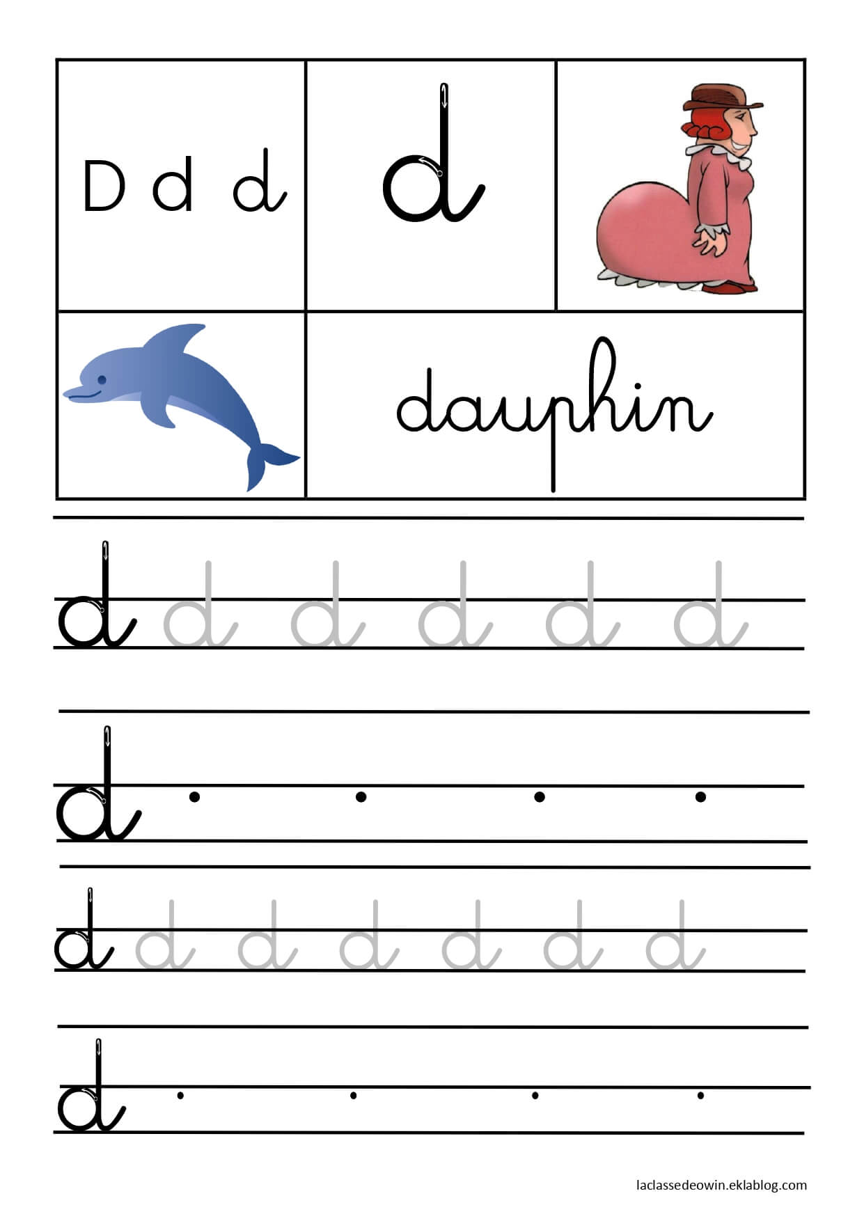 Coloriage Lettre D Pour Dauphin Écriture Cursive Gs - Écriture cursive à imprimer
