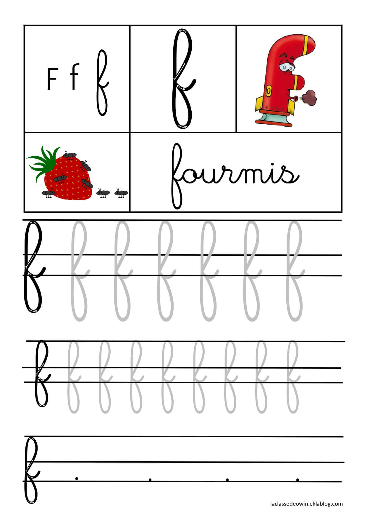 Coloriage Lettre F Pour Fourmis Écriture Cursive Gs - Écriture cursive à imprimer