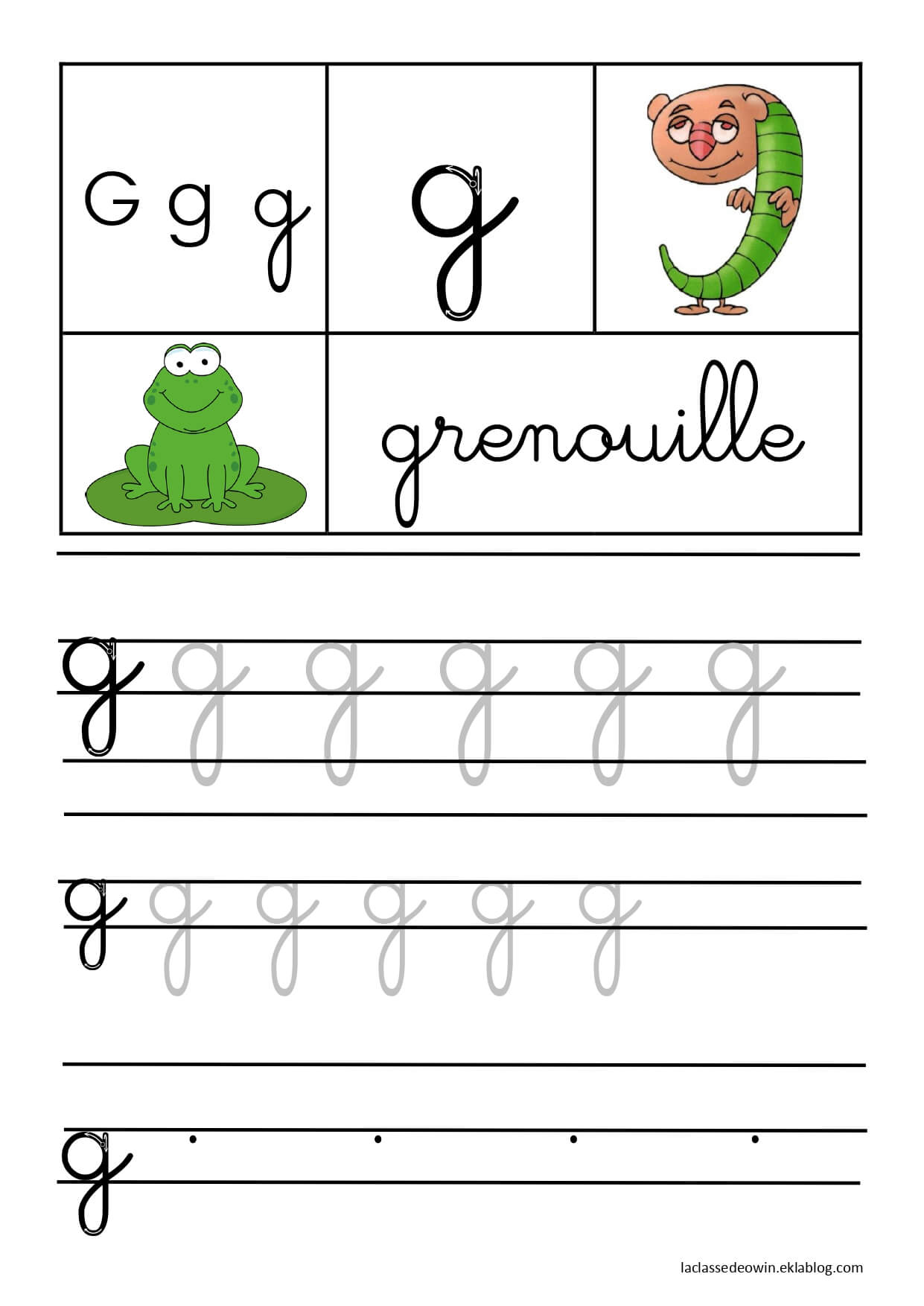 Coloriage Lettre G Pour Grenouille Écriture Cursive Gs - Écriture cursive à imprimer
