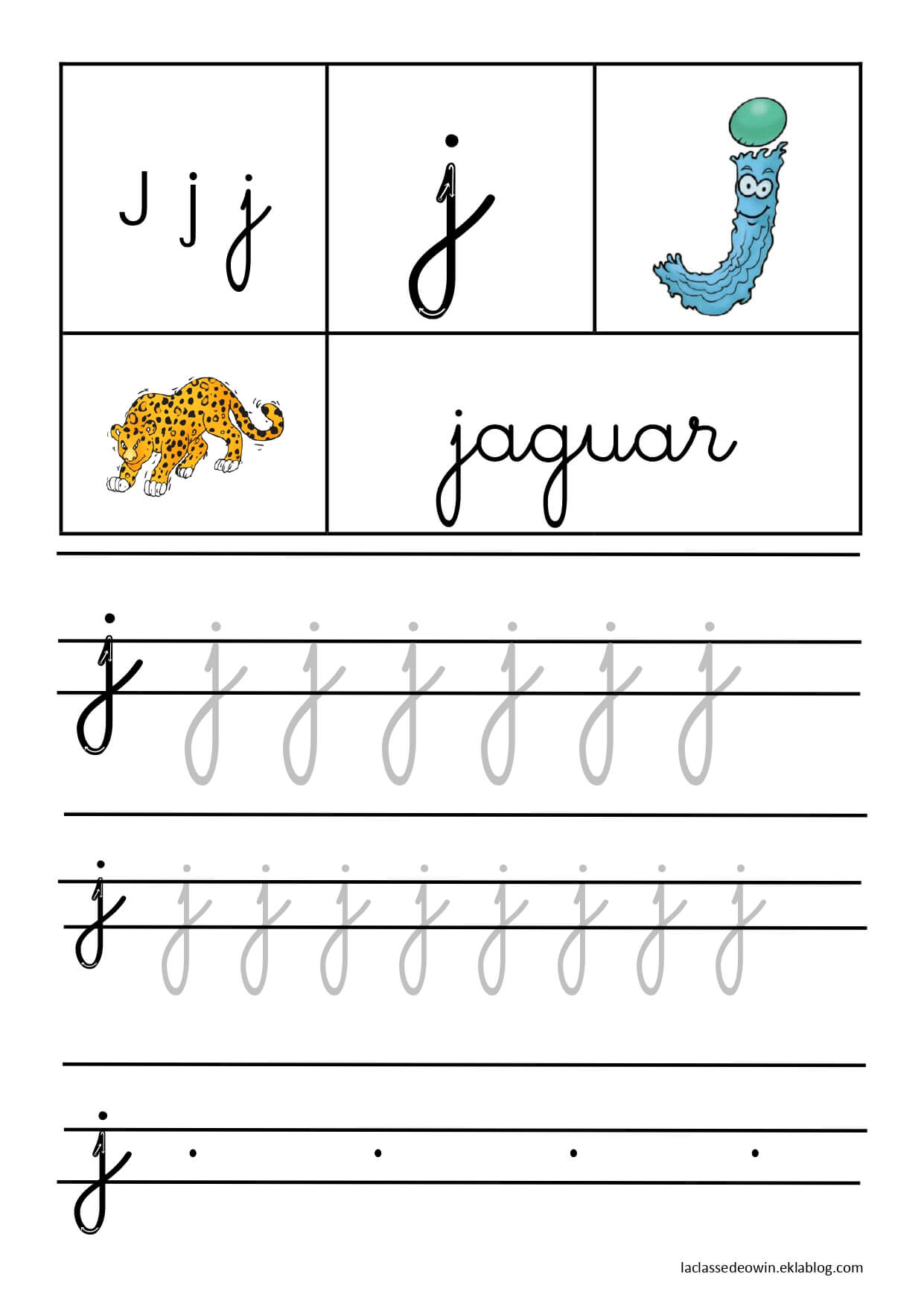 Coloriage Lettre J Pour Jaguar Écriture Cursive Gs - Écriture cursive à imprimer
