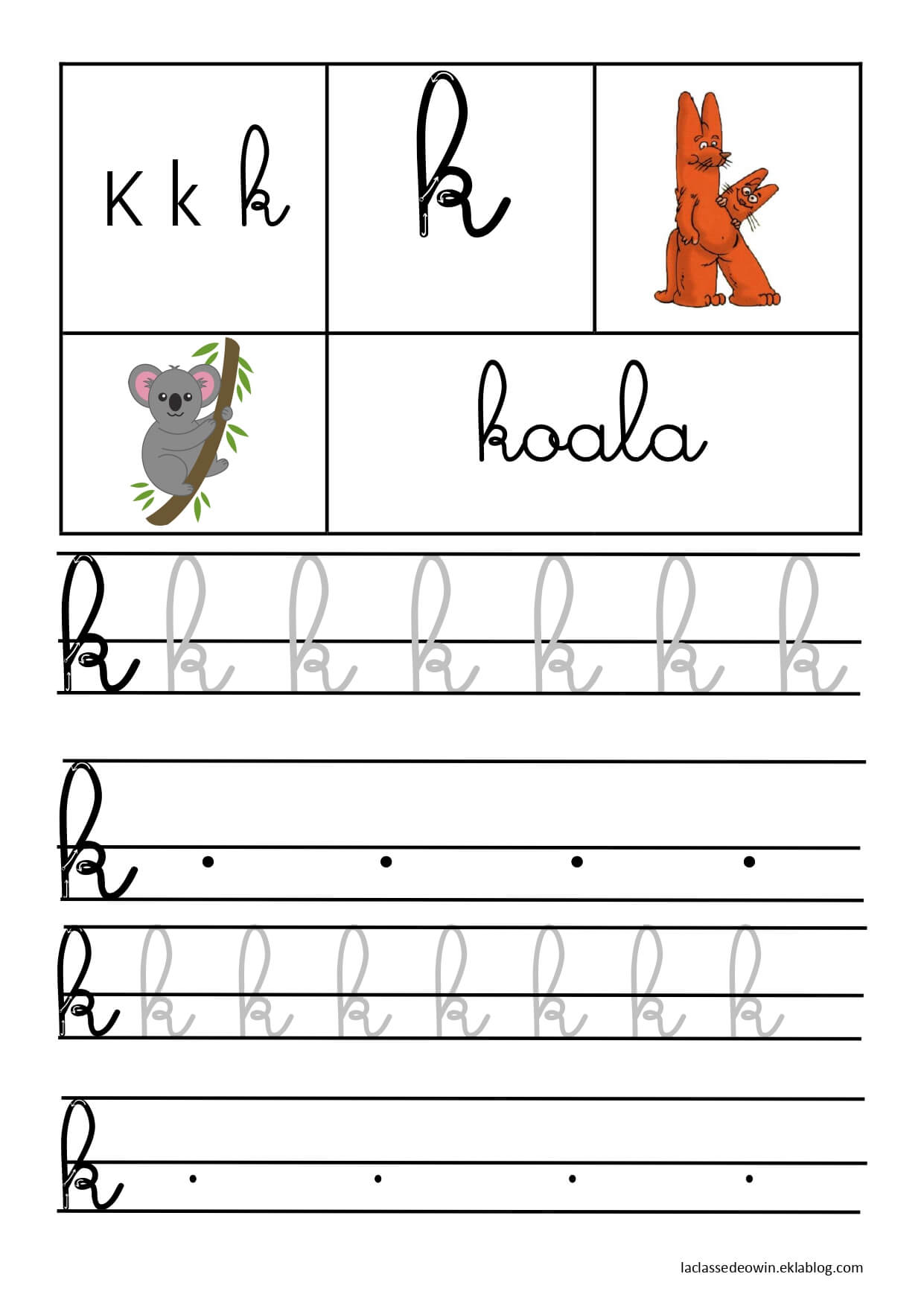 Coloriage Lettre K Pour Koala Écriture Cursive Gs - Écriture cursive à imprimer