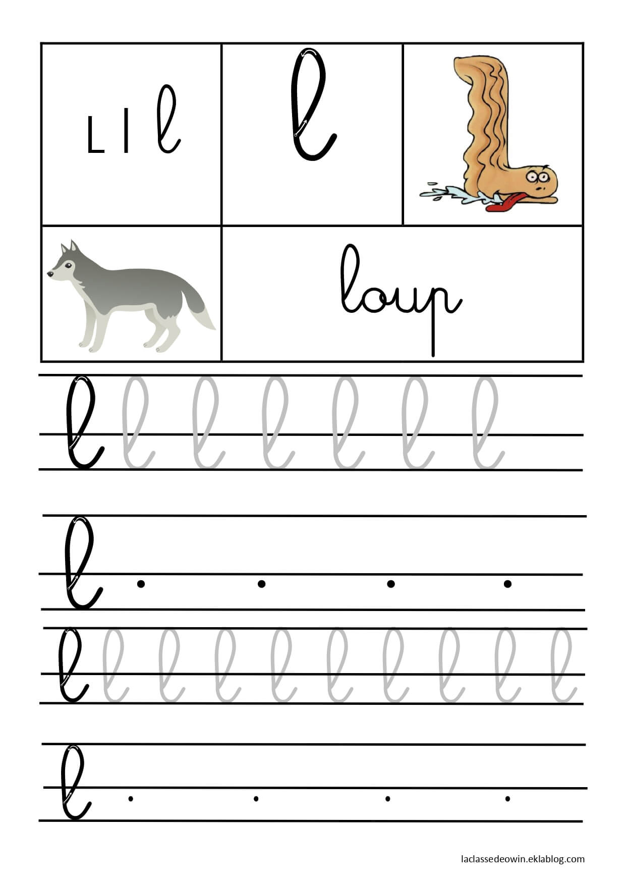Coloriage Lettre L Pour Loup Écriture Cursive Gs - Écriture cursive à imprimer