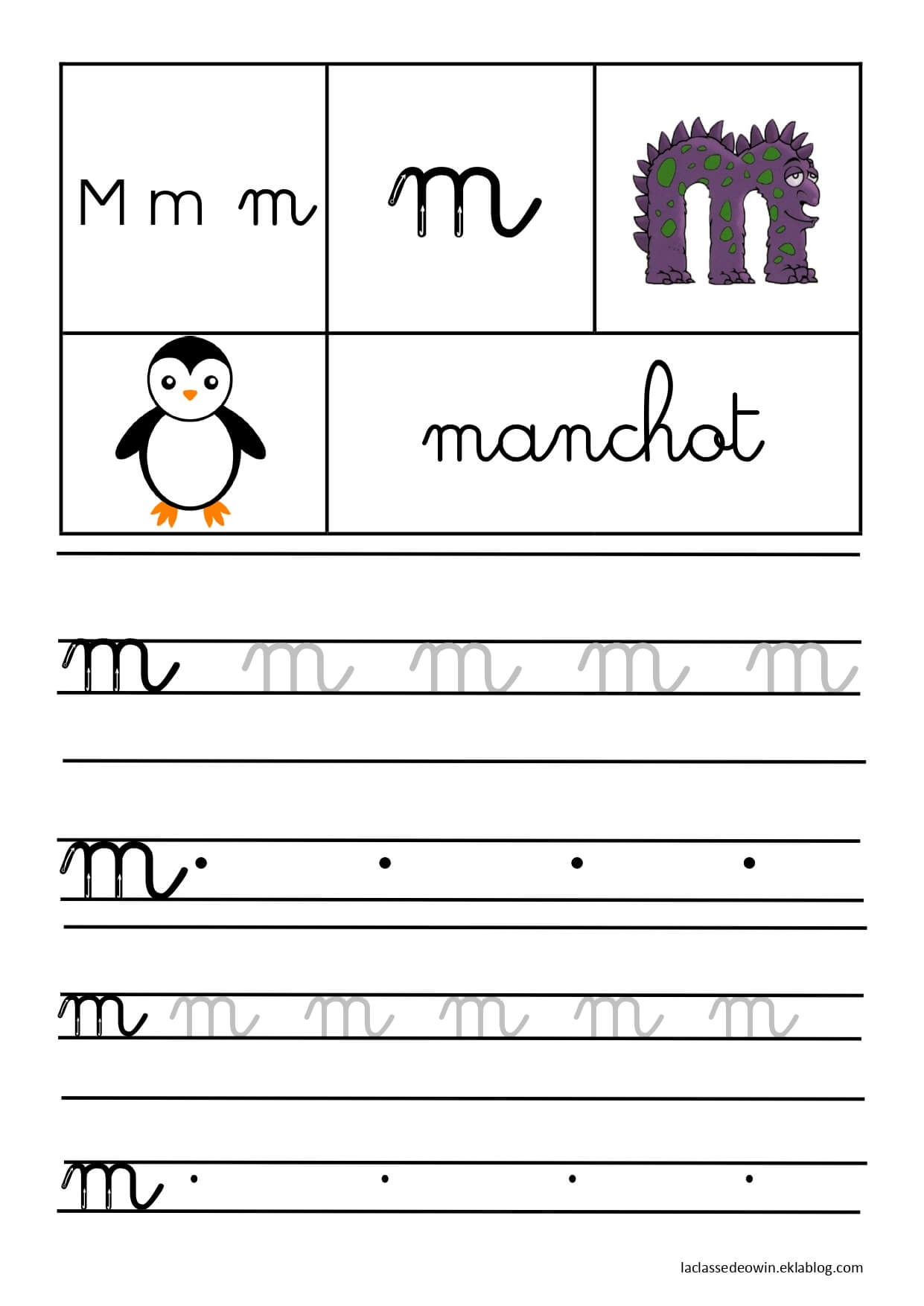 Coloriage Lettre M Pour Manchot Écriture Cursive Gs - Écriture cursive à imprimer