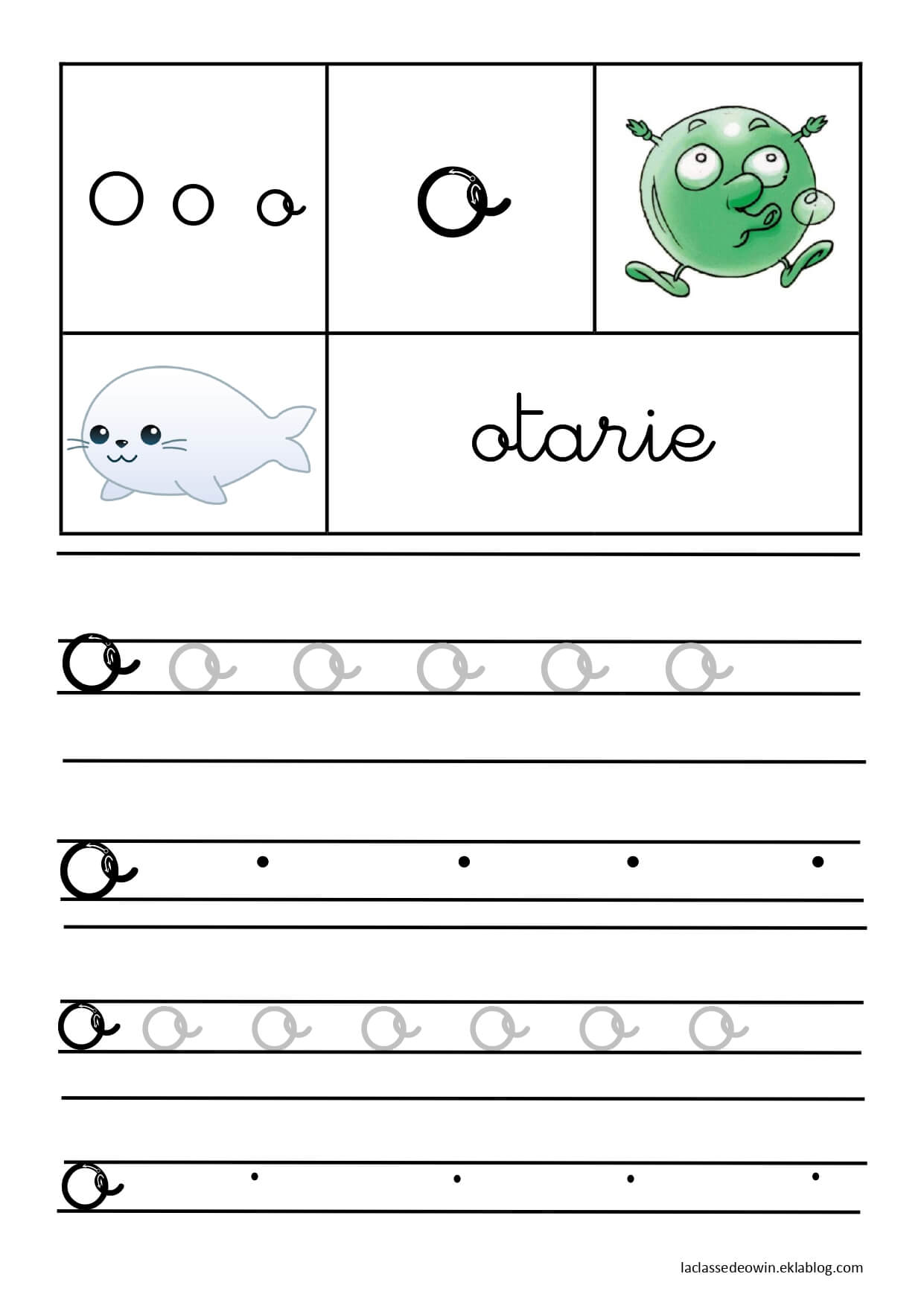Coloriage Lettre O Pour Otarie Écriture Cursive Gs - Écriture cursive à imprimer