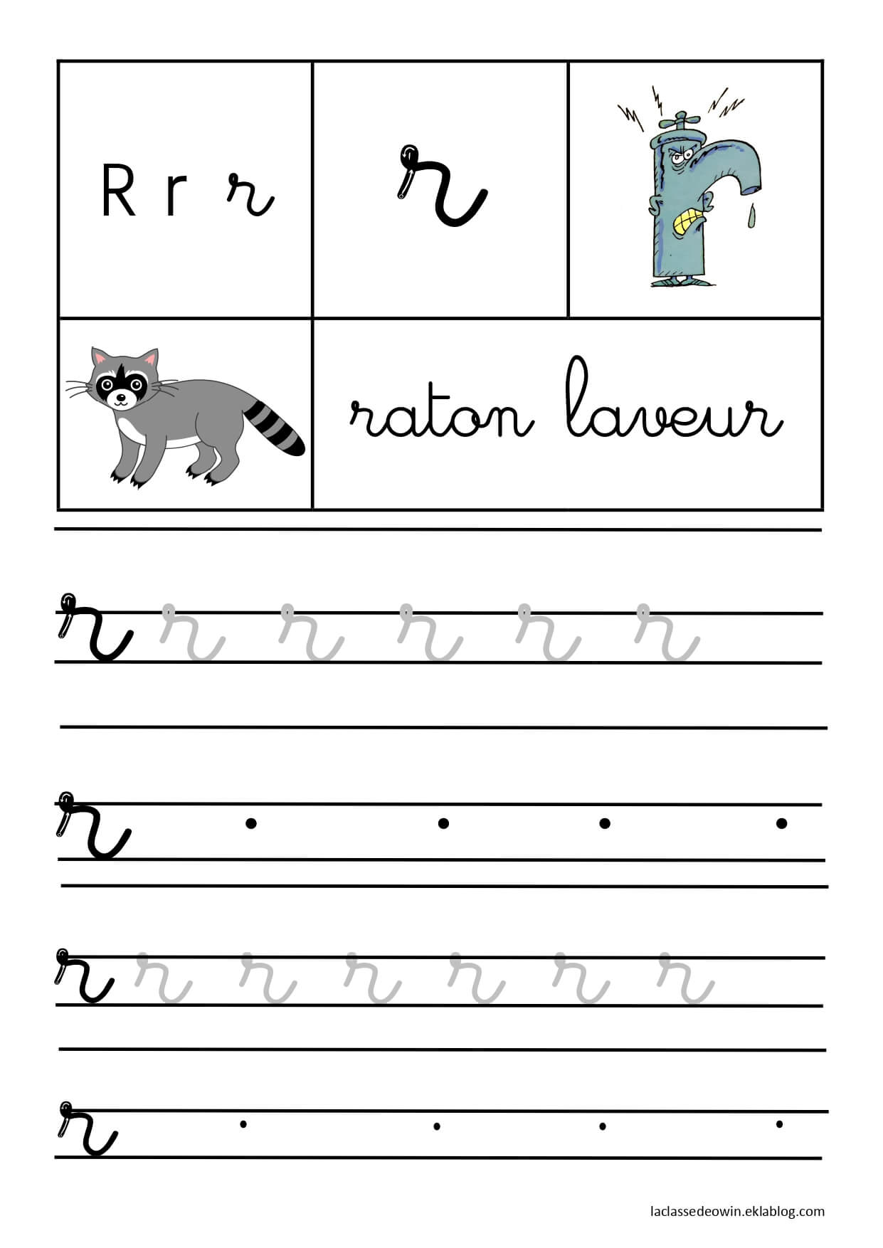 Coloriage Lettre R Pour Raton Laveur Écriture Cursive Gs - Écriture cursive à imprimer