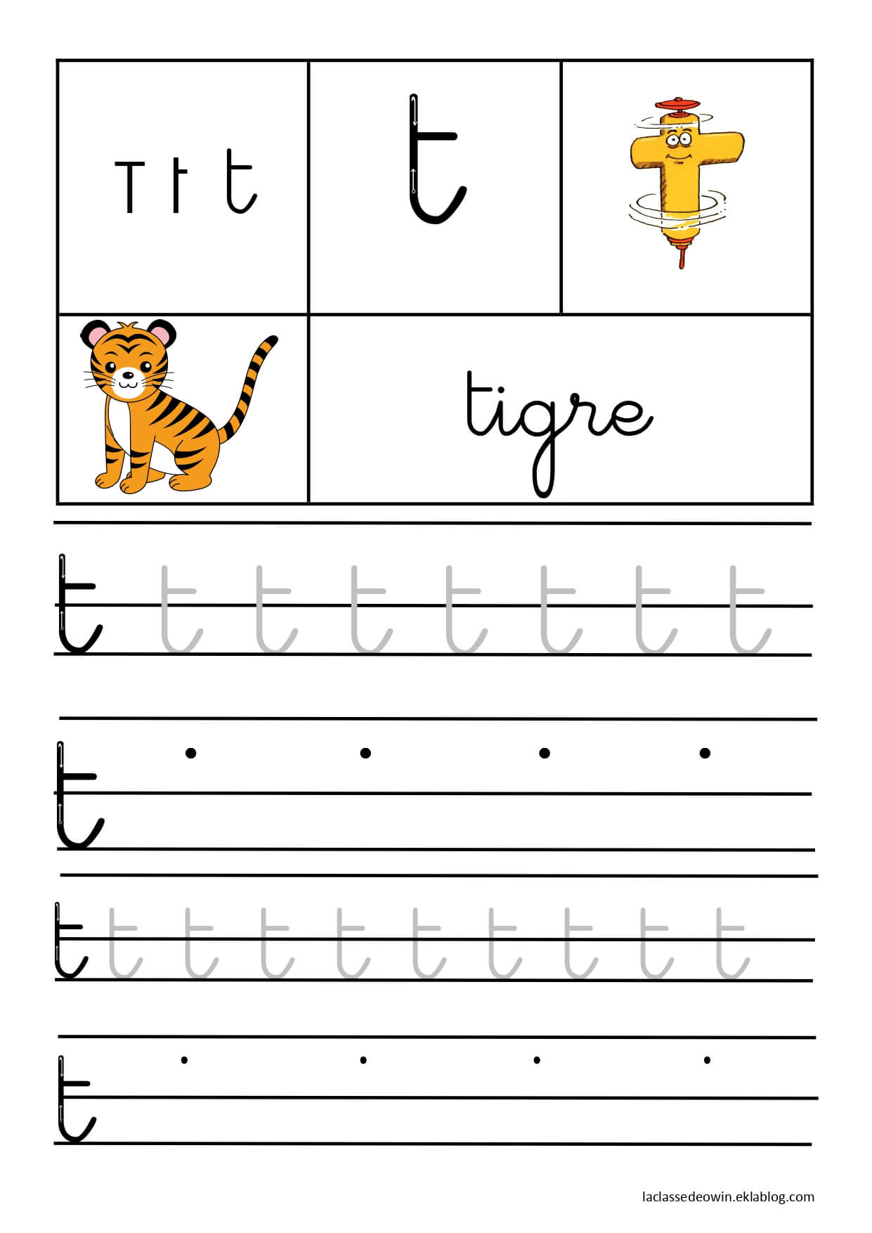Coloriage Lettre T Pour Tigre Écriture Cursive Gs - Écriture cursive à imprimer