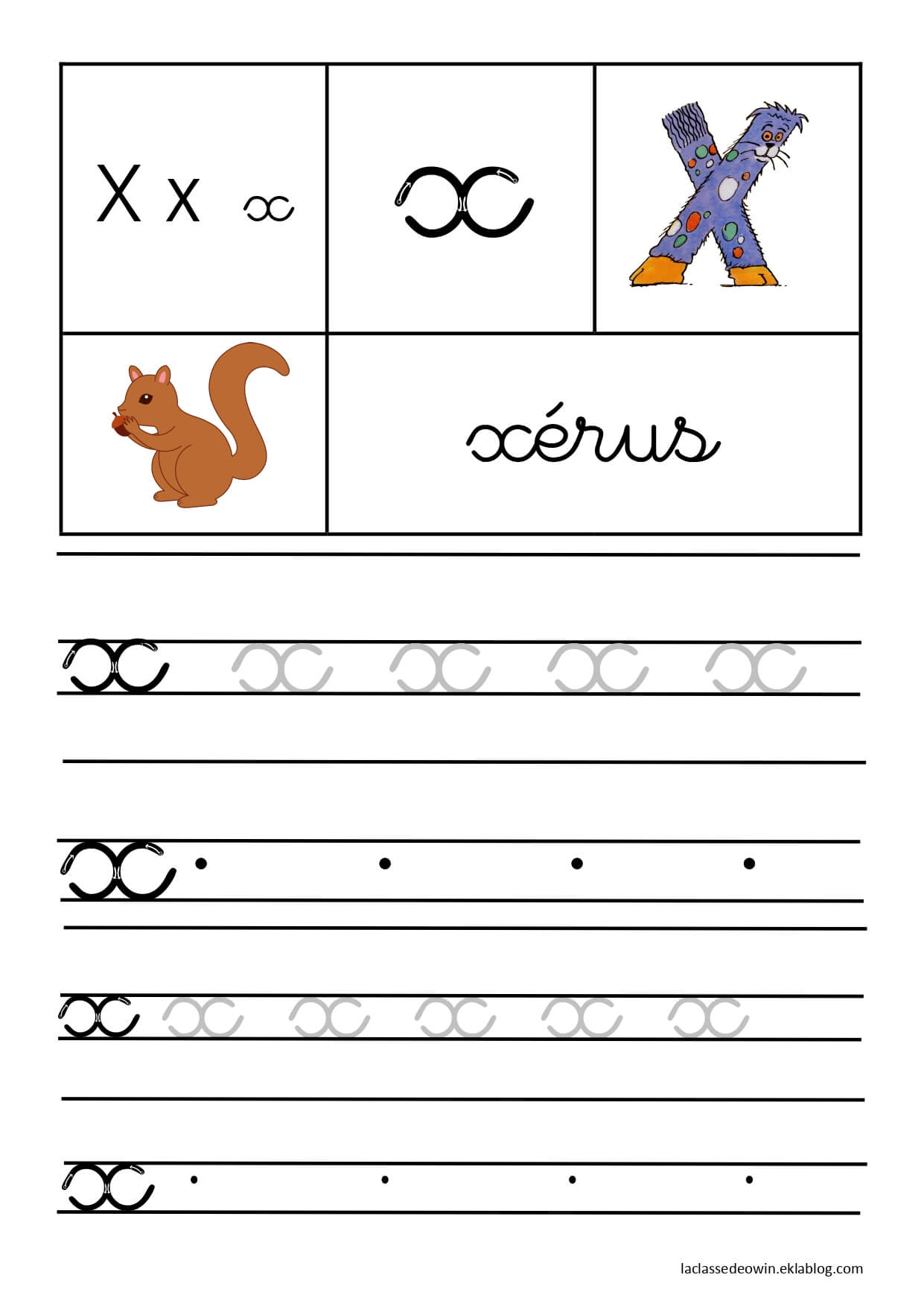 Coloriage Lettre X Pour Xerus Écriture Cursive Gs - Écriture cursive à imprimer