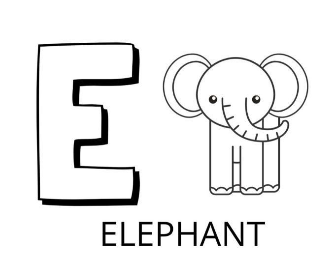 Coloriage Lettre E Comme Éléphant - Alphabet des animaux à imprimer