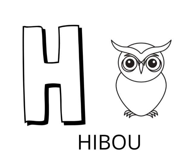 Coloriage Lettre H Comme Hibou - Alphabet des animaux à imprimer
