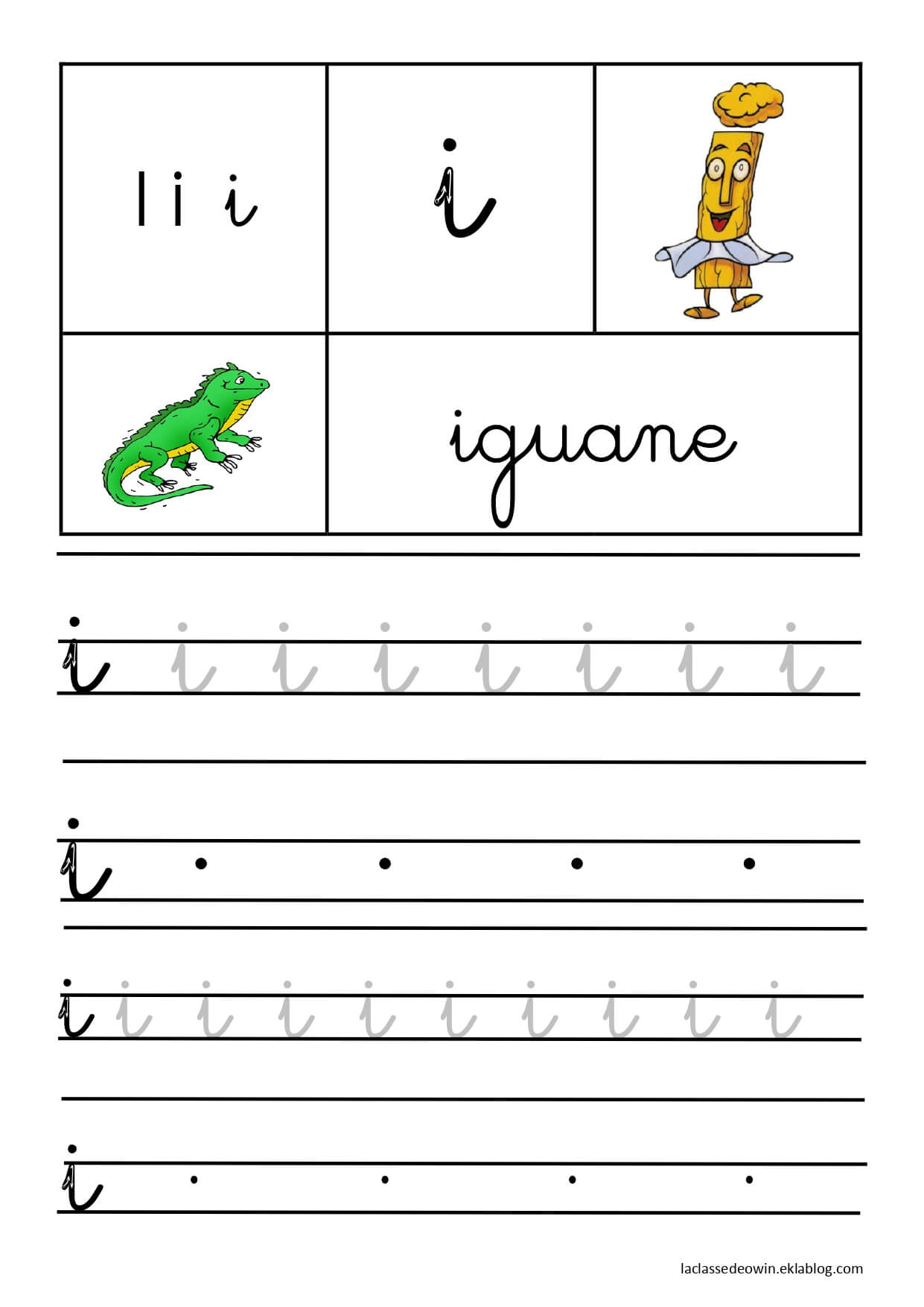 Coloriage Lettre I Pour Iguane Écriture Cursive Gs - Écriture cursive à imprimer