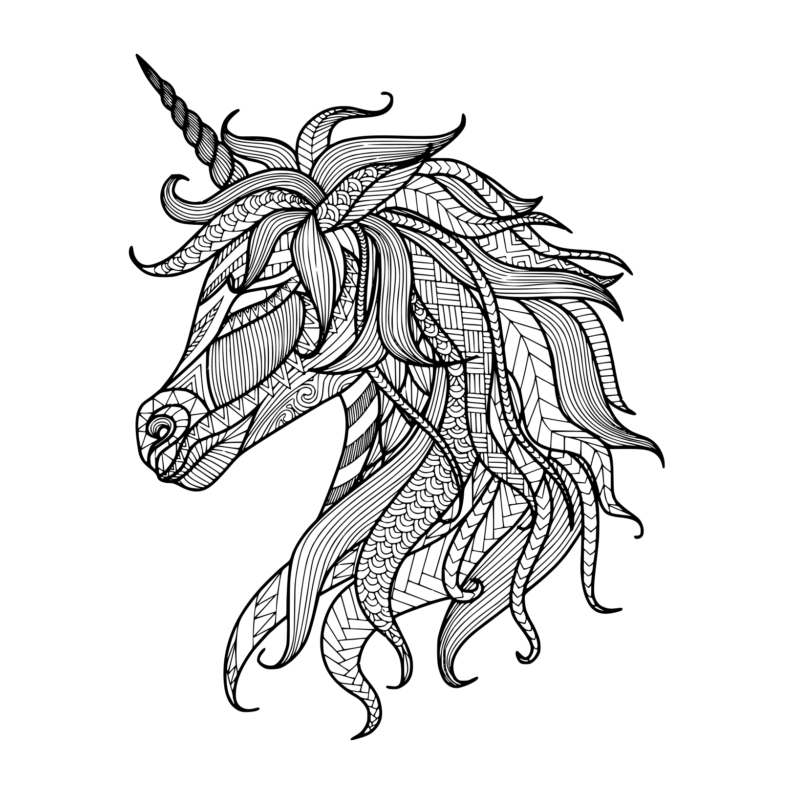 Coloriage Licorne Adulte Zentangle Style - Licorne à imprimer